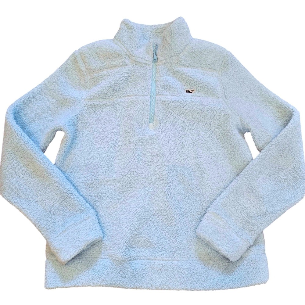 Vineyard Vines Sherpa Pullover Women XS Light Blue Quarter Zip High Pile Preppy
